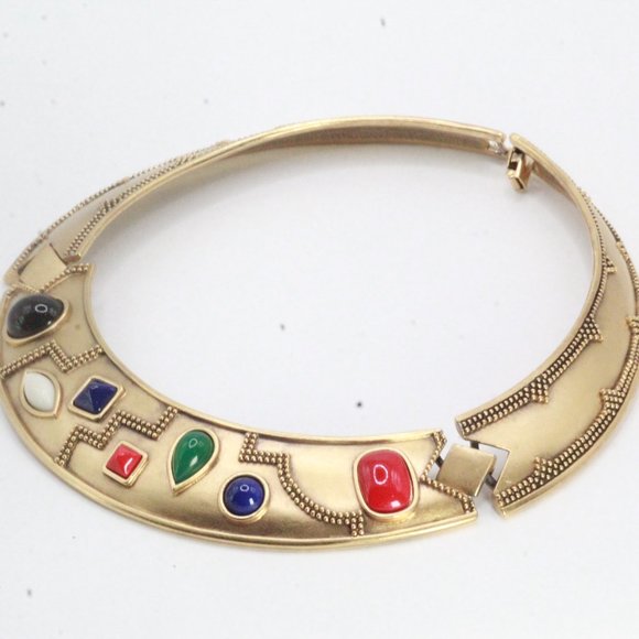 Monet Zantium Byzantine Antiqued Statement Multicolor Jewels Gilt Collar Necklac